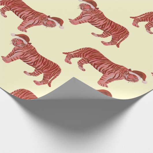 パステルクリスマスサファリアニマルズピンクトタイガー ラッピングペーパー (角)