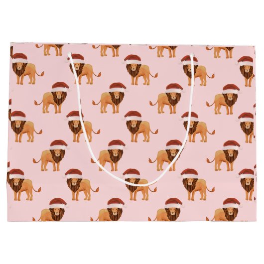 パステルクリスマスサファリアニマルズピンクリオン ラージペーパーバッグ (裏面)