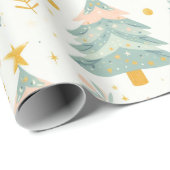 パステルクリスマスツリーと金ゴールド星 ラッピングペーパー (ロールコーナー)
