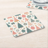 パステルクリスマスツリーオーナメントズホリデイ スクエアペーパーコースター (アングル)