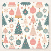 パステルクリスマスツリーオーナメントズホリデイ スクエアペーパーコースター (正面)