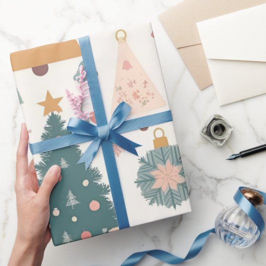 パステルクリスマスツリーオーナメント ホリデー ラッピングペーパー (ギフト)