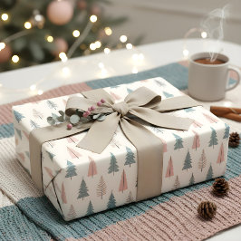 パステルクリスマスツリーパターン ラッピングペーパー