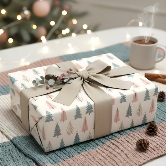 パステルクリスマスツリーパターン ラッピングペーパー