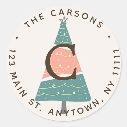 パステルクリスマスツリーラウンド差出人住所ラベル ラウンドシール (正面)