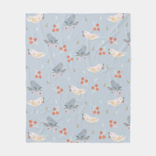 パステルクリスマスバードシームレスパターン フリースブランケット (正面)