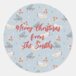 パステルクリスマスバードシームレスパターン ラウンドシール