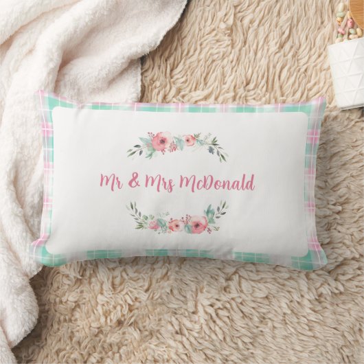 パステルクリスマスパーソナライズされたネームコテージピンク ランバークッション (ブランケット)