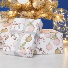 パステルクリスマスピンクオーナメント ラッピングペーパー