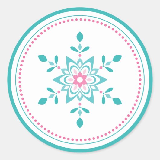 パステルクリスマスフローラスタースノーフレーク ラウンドシール (正面)