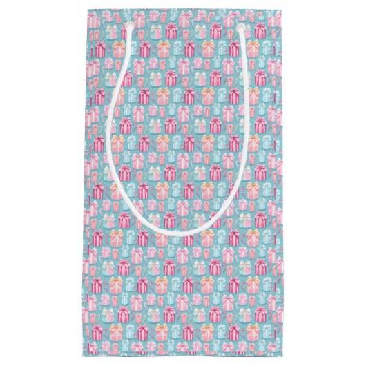 パステルクリスマスプレゼントとキャンディーキャン スモールペーパーバッグ (正面)