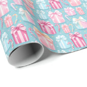 パステルクリスマスプレゼントとキャンディーキャン ラッピングペーパー (ロールコーナー)