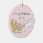 パステルクリスマスユニコーンサンタそりのピンク セラミックオーナメント (右)