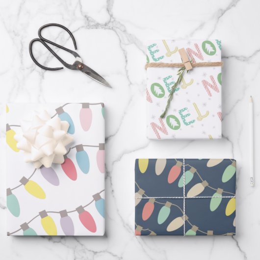 パステルクリスマスライトノールホリデイ ラッピングペーパーシート (正面)