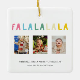 パステルクリスマス名言Fa La La 3枚の写真のコラージュ セラミックオーナメント