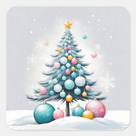 パステルクリスマス | 特大ブルーピンクオーナメント スクエアシール