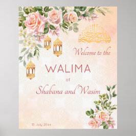 パステルクリームバラモロッコランタン歓迎 ポスター