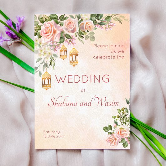 パステルクリームバラモロッコランタン結婚ズ 招待状