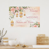 パステルクリームピンクローズアラビアランタンへようこそ ポスター (キッチン)