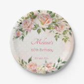 パステルクリーム赤面ピンクローズパーソナライズされた ペーパープレート (正面)