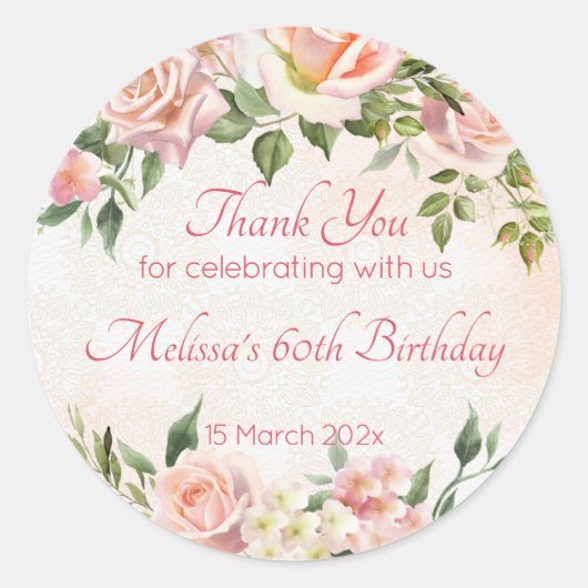 パステルクリーム赤面ピンクローズパーソナライズされた ラウンドシール (正面)