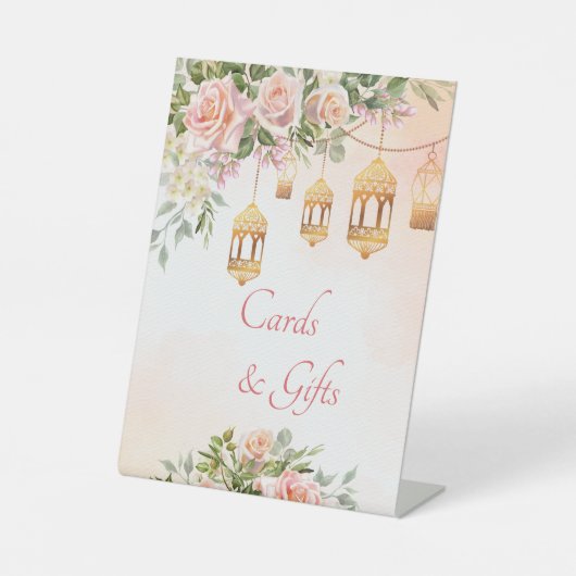 パステルクリーム赤面ピンクローズパーソナライズされた 台座サイン (正面)