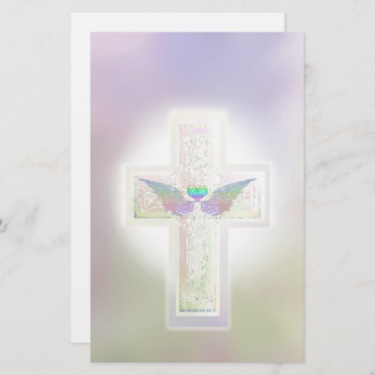 パステルクロスウィズハートアンドエンジェルウィング 便箋 (正面/裏面)