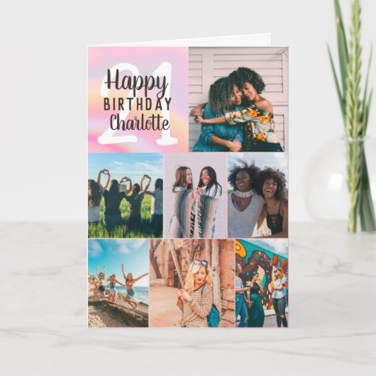 パステルクール大理石の写真コラージグリッド21誕生日 カード (正面)