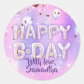パステルグモダンラムトレンディーバルーンハッピーバースデー ラウンドシール (正面)