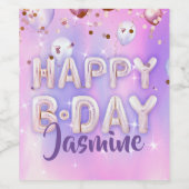 パステルグモダンラムトレンディーバルーンハッピーバースデー ワインラベル (シングルラベル)