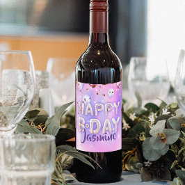 パステルグモダンラムトレンディーバルーンハッピーバースデー ワインラベル