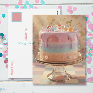 パステルグラスフードの美しいレインボー誕生日ケーキ ポストカード