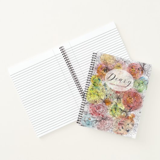 パステルグラデーションウォーターカラーとインクフローラドードル ノートブック (内部)