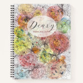 パステルグラデーションウォーターカラーとインクフローラドードル ノートブック (正面)