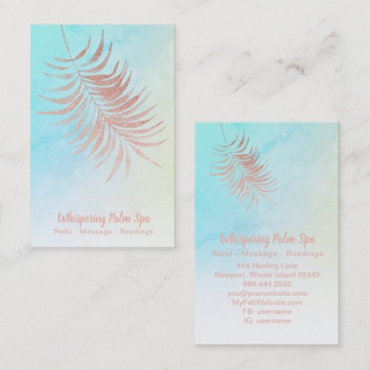 *~*パステルグラデーションバラ金ゴールドパームリーフターコイズ 名刺 (正面/裏面)