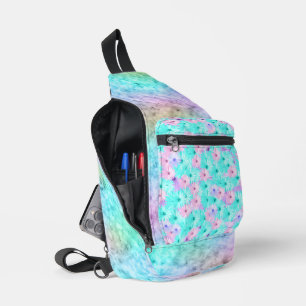 パステルグラデーションピンクとブルーのデイジーの花 スリングバッグ