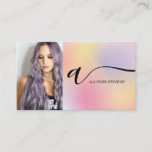 パステルグラデーションヘアメイクフォトイニシャルqrコード 名刺 (正面)