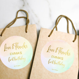 パステルグラデーションレインボーの最初のバースデ感謝していィア ラウンドシール