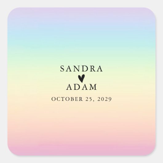 パステルグラデーションレインボーカラー結婚式の引き出物 スクエアシール (正面)