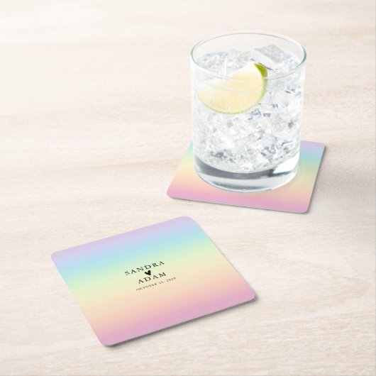 パステルグラデーションレインボーカラー結婚式の引き出物 スクエアペーパーコースター (インサイチュ)