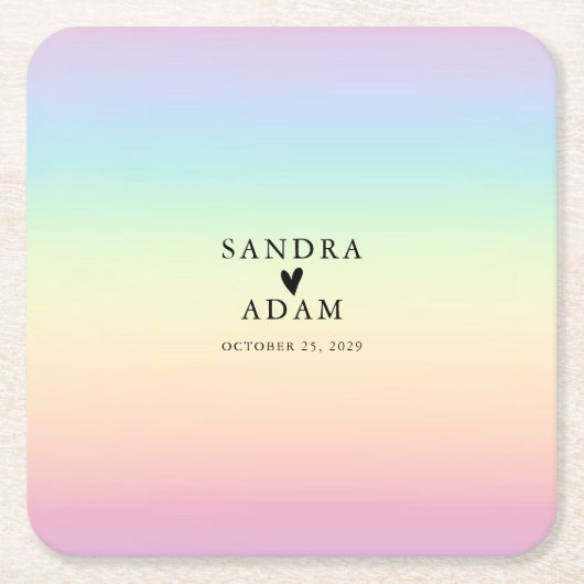 パステルグラデーションレインボーカラー結婚式の引き出物 スクエアペーパーコースター (正面)