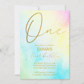 パステルグラデーションレインボー初誕生日パーティー 招待状 (正面)