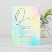 パステルグラデーションレインボー初誕生日パーティー 招待状 (スタンド正面)