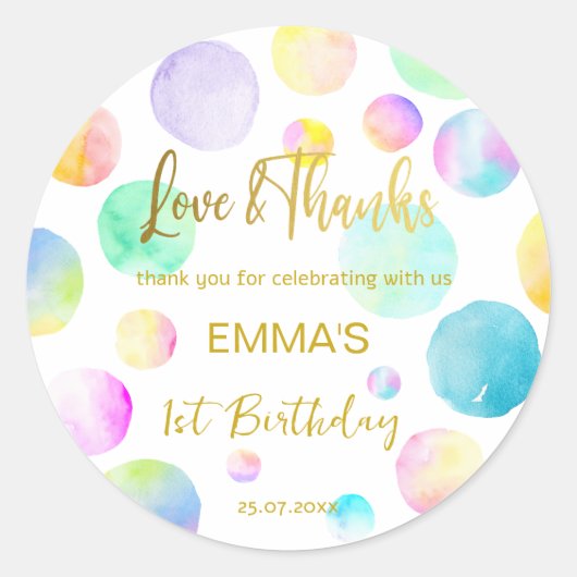 パステルグラデーションレインボー感謝していドン ラウンドシール (正面)