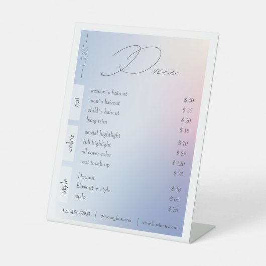 パステルグラデーション美しいサロン価格表 台座サイン (正面)