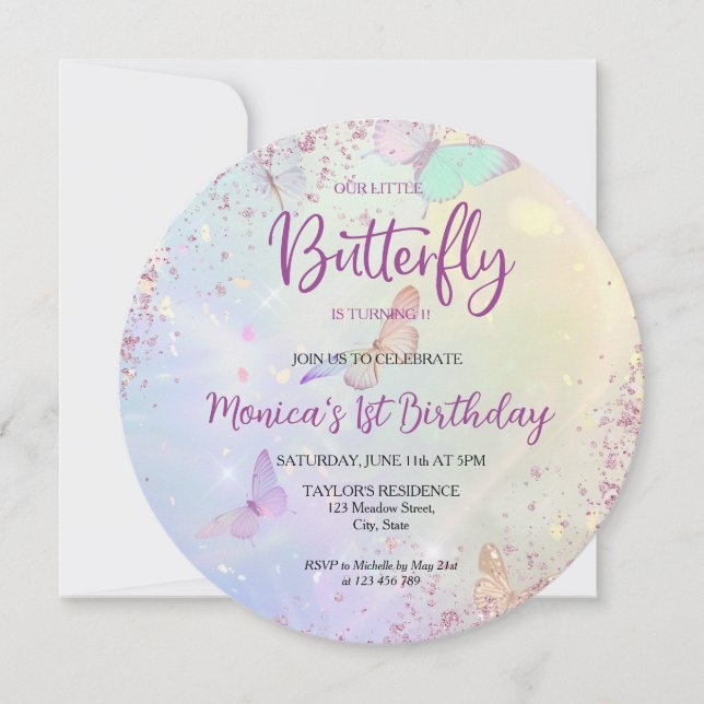 パステルグリッタバタフライベビーガールズ1st誕生日 (正面)