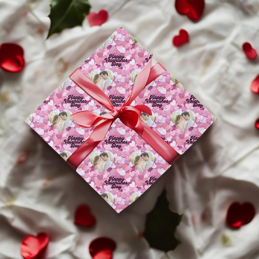 パステルグリッターハートカスタム写真 ラッピングペーパー