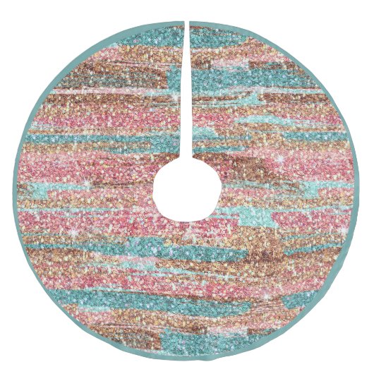 パステルグリッターブラシストロークピンクブルークリスマス ブラッシュドポリエステルツリースカート (正面)