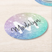 パステルグリッター《写真》ぼけ味バックグラウンドグラムエレガント ラウンドペーパーコースター (アングル)