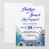 パステルグリーンとクジャクの羽根のエンゲージパーティー 招待状 (正面/裏面)